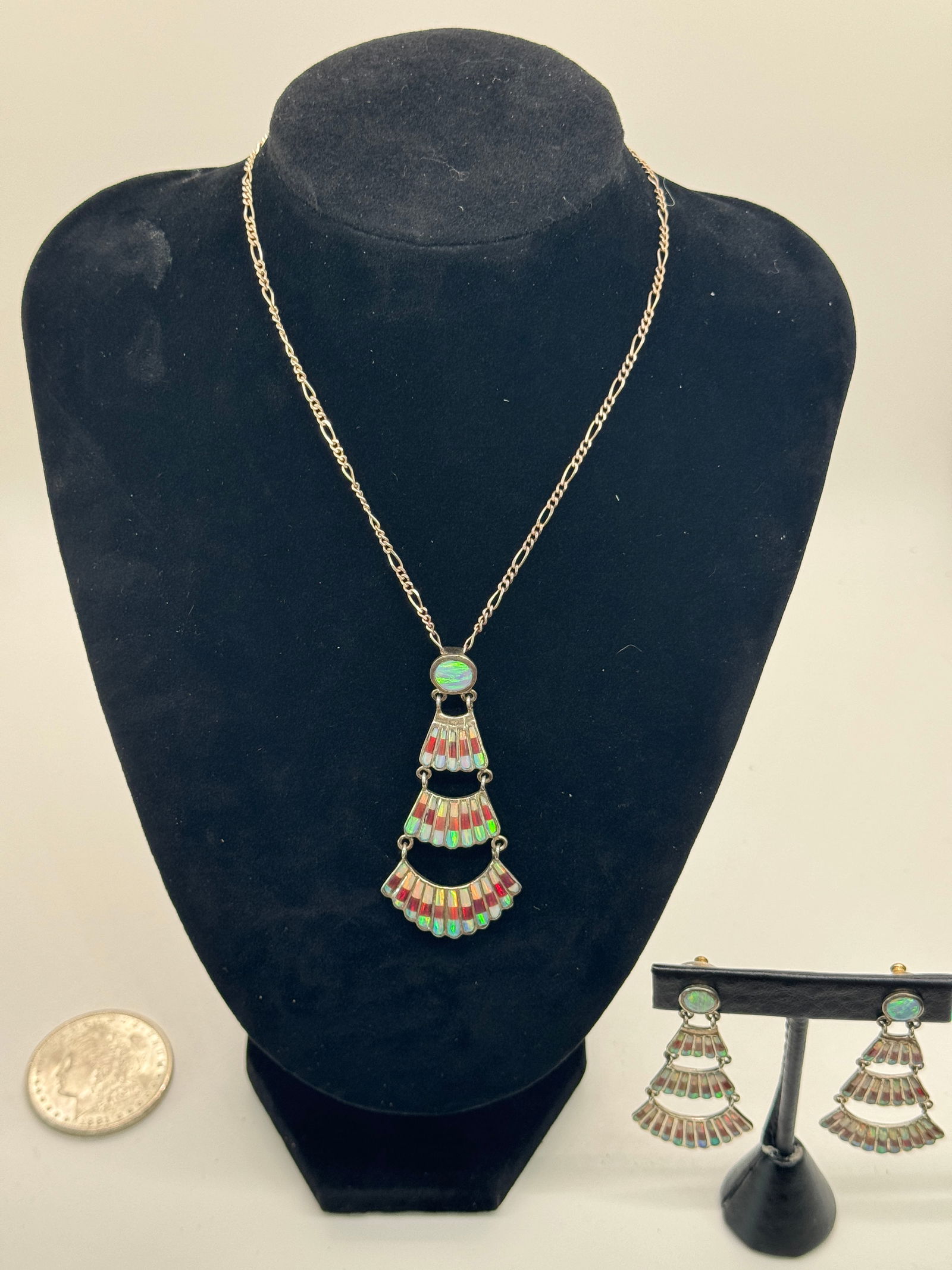 Zuni Circa 1960 Opal Earrings & Necklace (1 of 3)