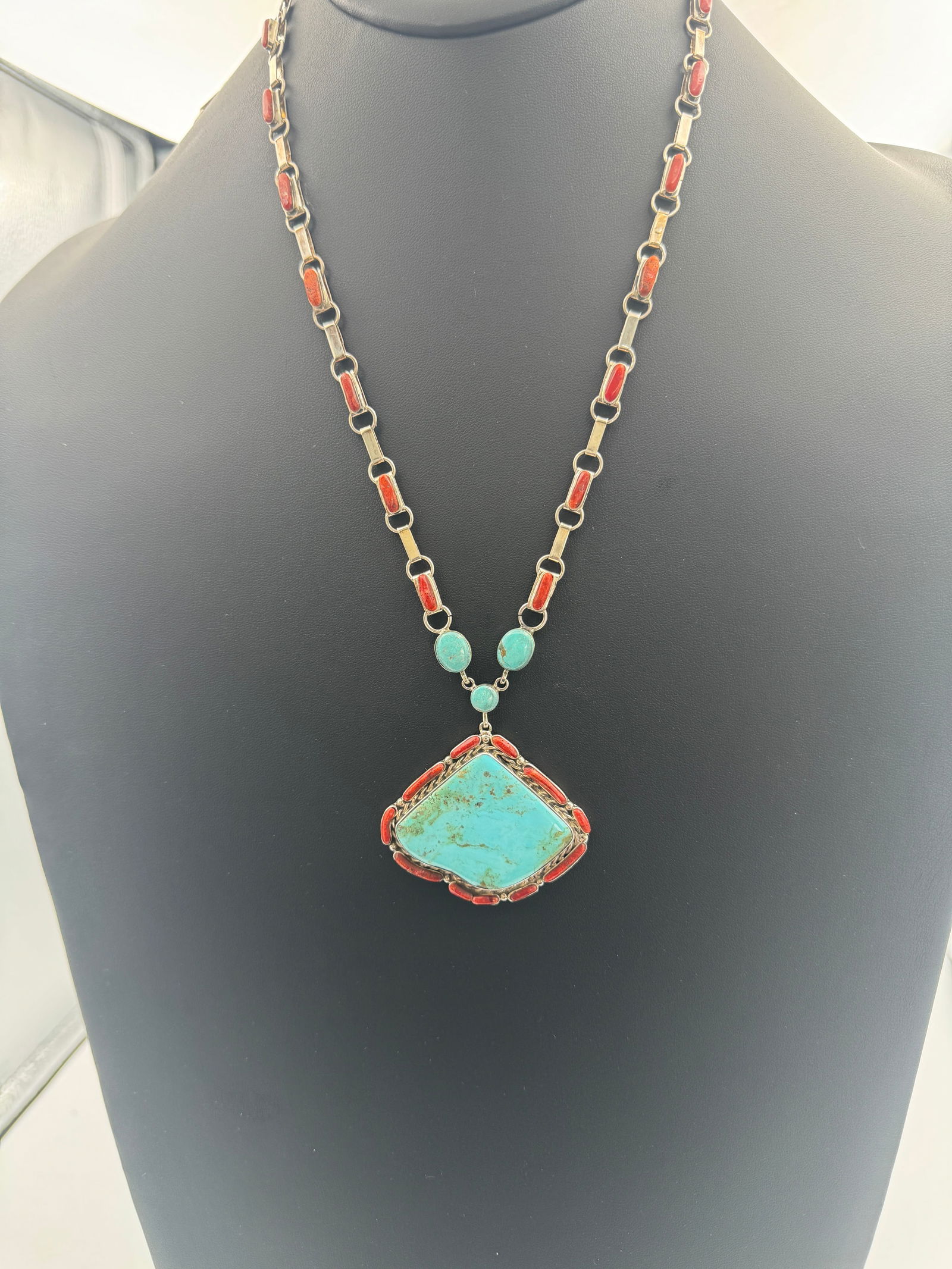 Vintage Zuni Coral and Kingman Necklace (1 of 4)