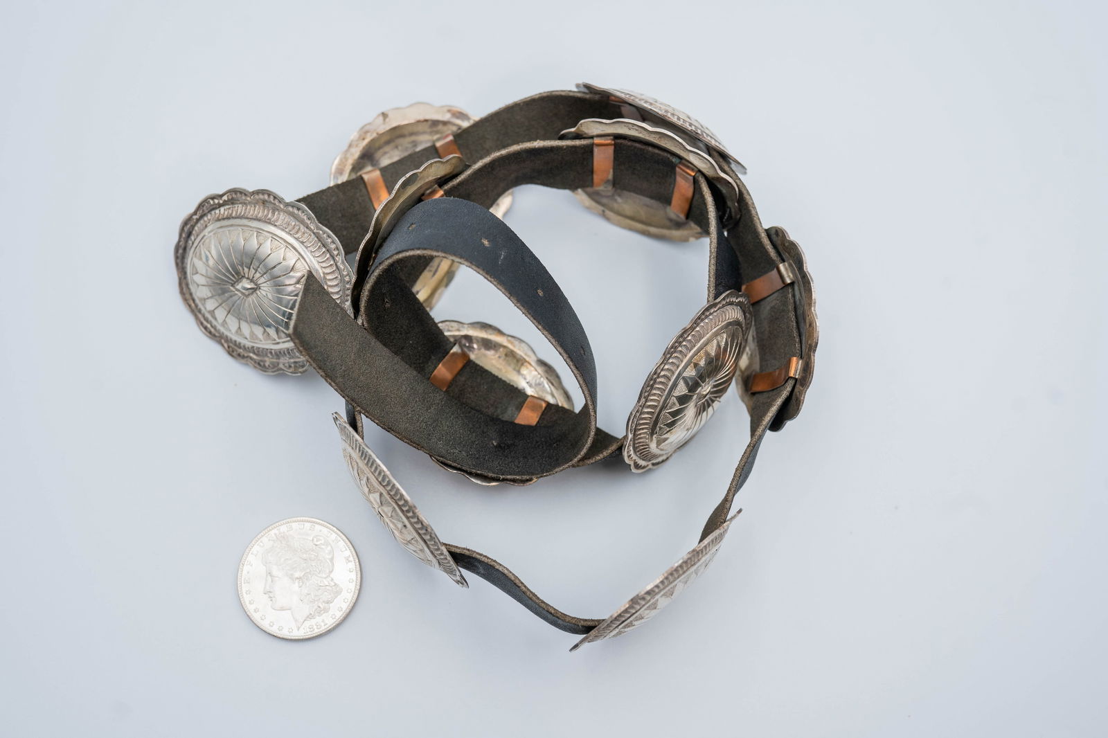 Hand Tooled Vintage Sterling Silver Concho Belt (1 of 7)