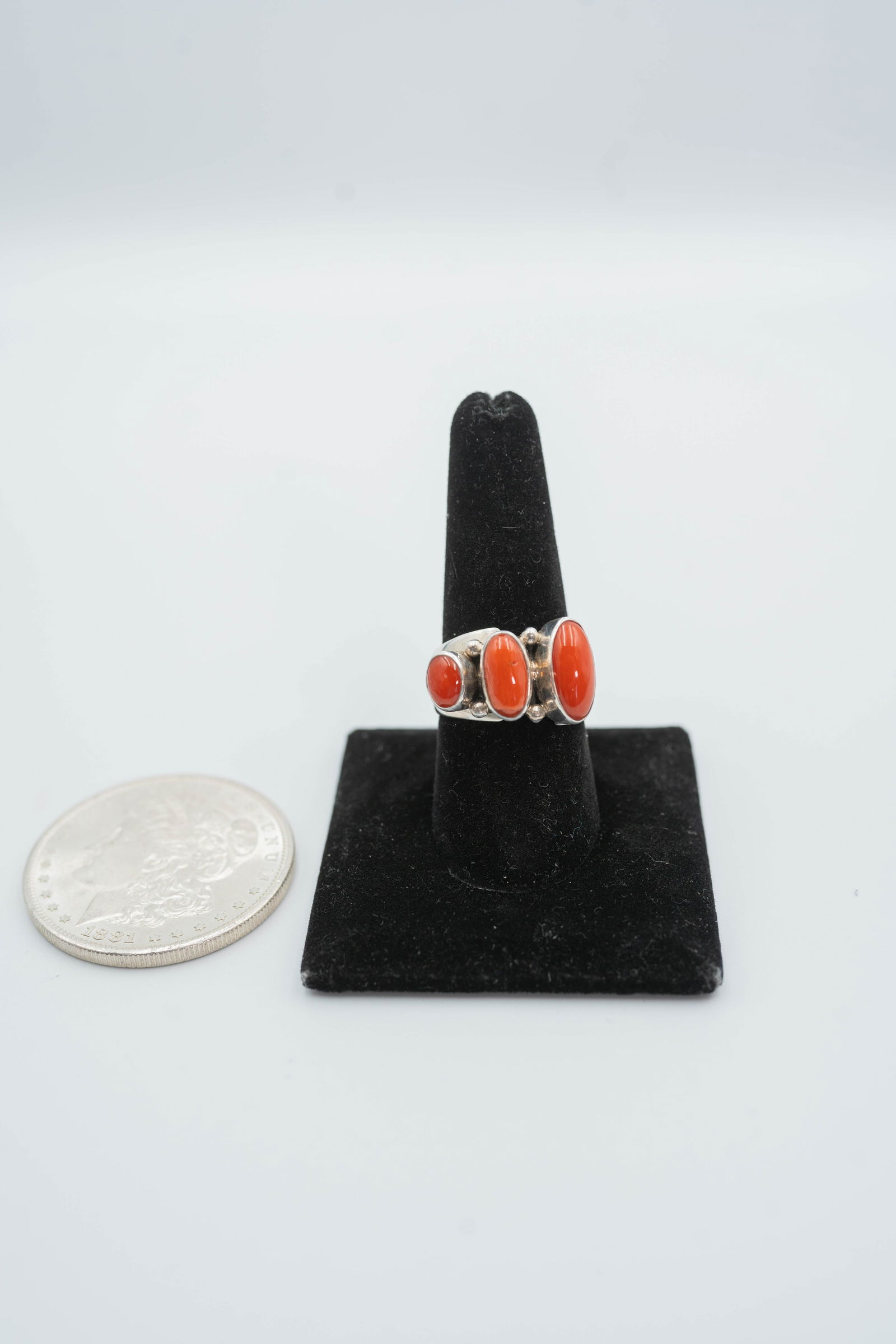 Juan Willie 3 Stone Mediterranean Coral Ring (1 of 6)