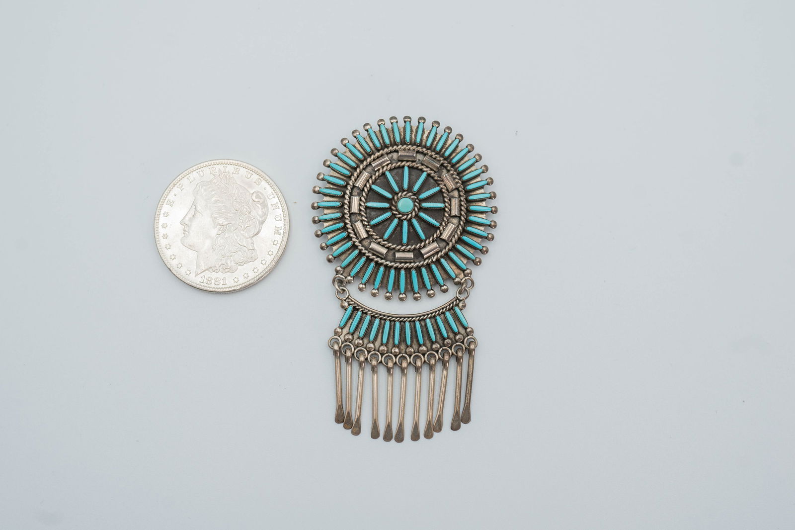 Zuni Vintage Petit Point Turquoise Pin or Pendant (1 of 6)