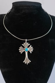 Navajo Sleeping Beauty Turquoise Cross Necklace