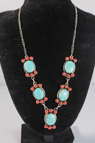 Mediterranean Coral &TurquoisePendant Necklace