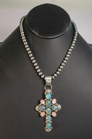 Vintage Bisbee Turquoise Cross Pendant Necklace
