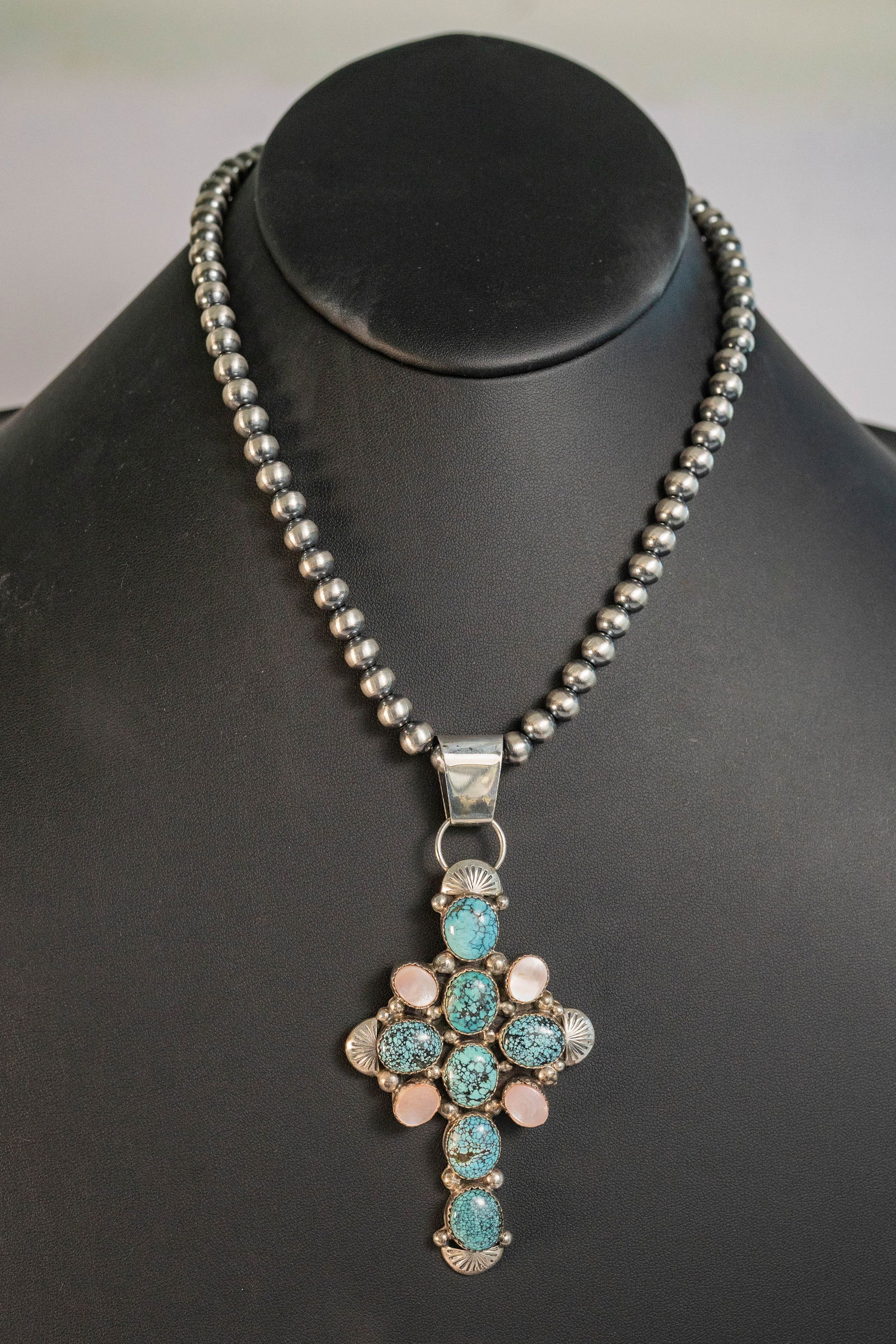 Vintage Bisbee Turquoise Cross Pendant Necklace (1 of 4)