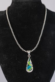 Gaspeite and Opal Pendant Necklace
