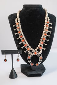 Mediterranean Coral Squash Blossom necklace