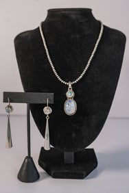 Opal Pendant Necklace With Earrings