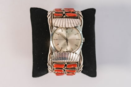 Fabulous Mediterranean Coral Cuff Watch Bracelet