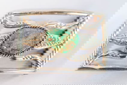 Vintage Royston Turquoise Sand Cast Belt Buckle