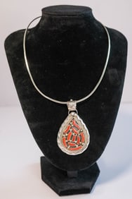 Vintage Mediterranean Coral Pendant Necklace