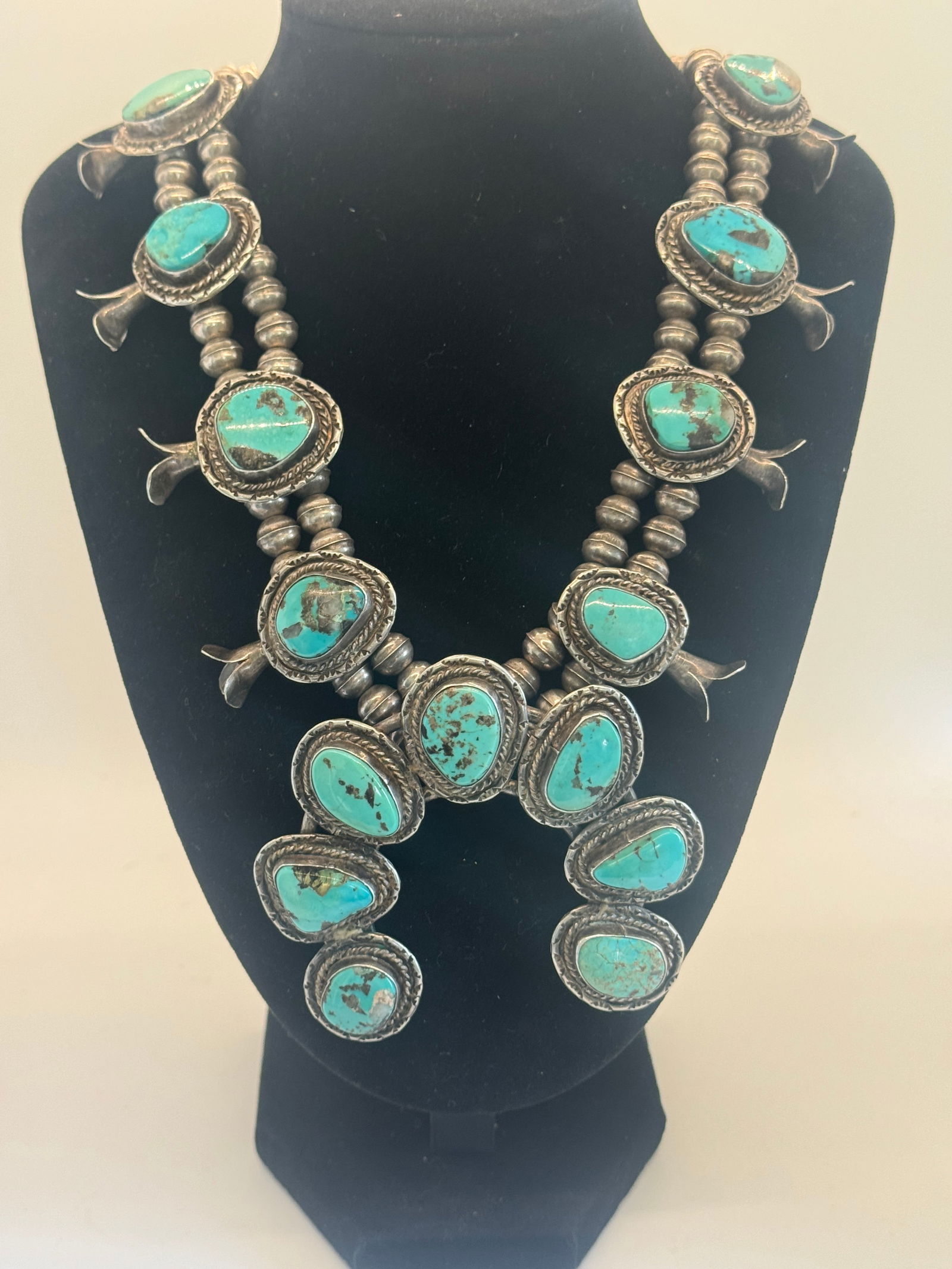 Vintage Green Kingman Turquoise Squash Blossom Necklace (1 of 5)