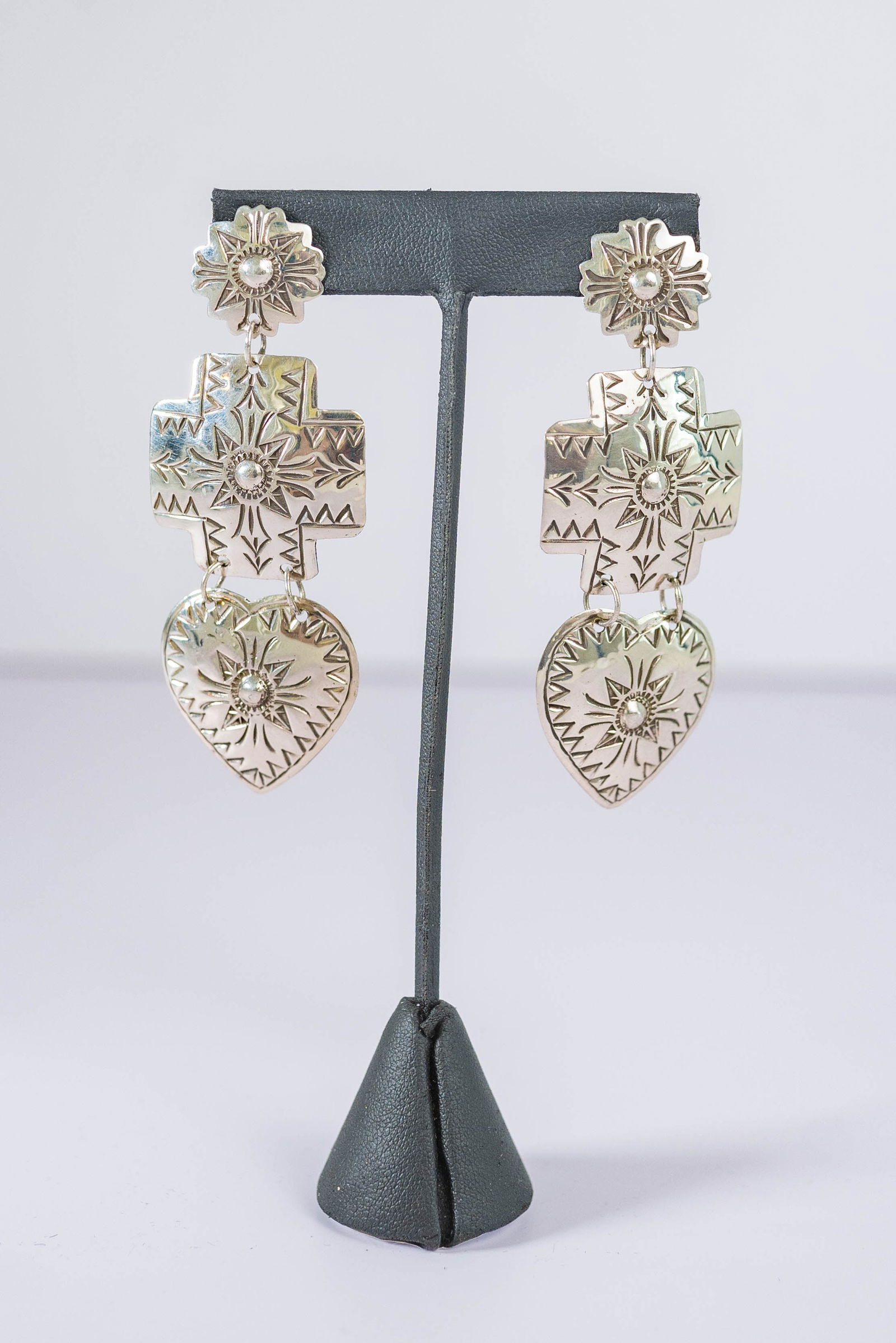 Hand Stamped Concho Post Dangle Earrings (1 of 5)