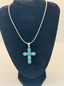 Very Pretty Turquoise Cross Pendant Necklace