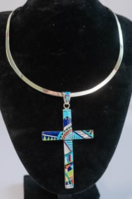 Stunning Sterling Silver Inlay Cross Necklace