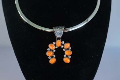 Orange Spiny Oyster Pendant Necklace
