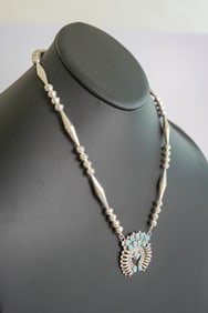 Polished Navajo Pearl Necklace With Naja Pendant