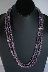 Exquisite Amethyst Three Strand Necklace
