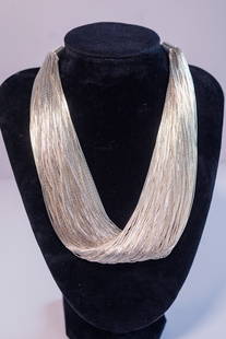 Liquid Sterling Silver 200 Strand Necklace: Native American Navajo liquid sterling silver 200 strand 16" necklace with sterling silver end caps, 3/4" clasp and a 3" extender.
