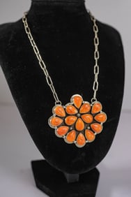 Orange Spiny Oyster Shell Large Pendant Necklace