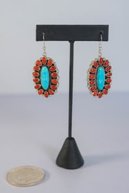 Gorgeous Mediterranean Coral And Turquoise Earrings
