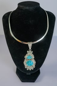 Exquisite Water Web Turquoise Pendant Necklace