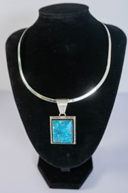 Radiant Persian Turquoise Pendant Necklace