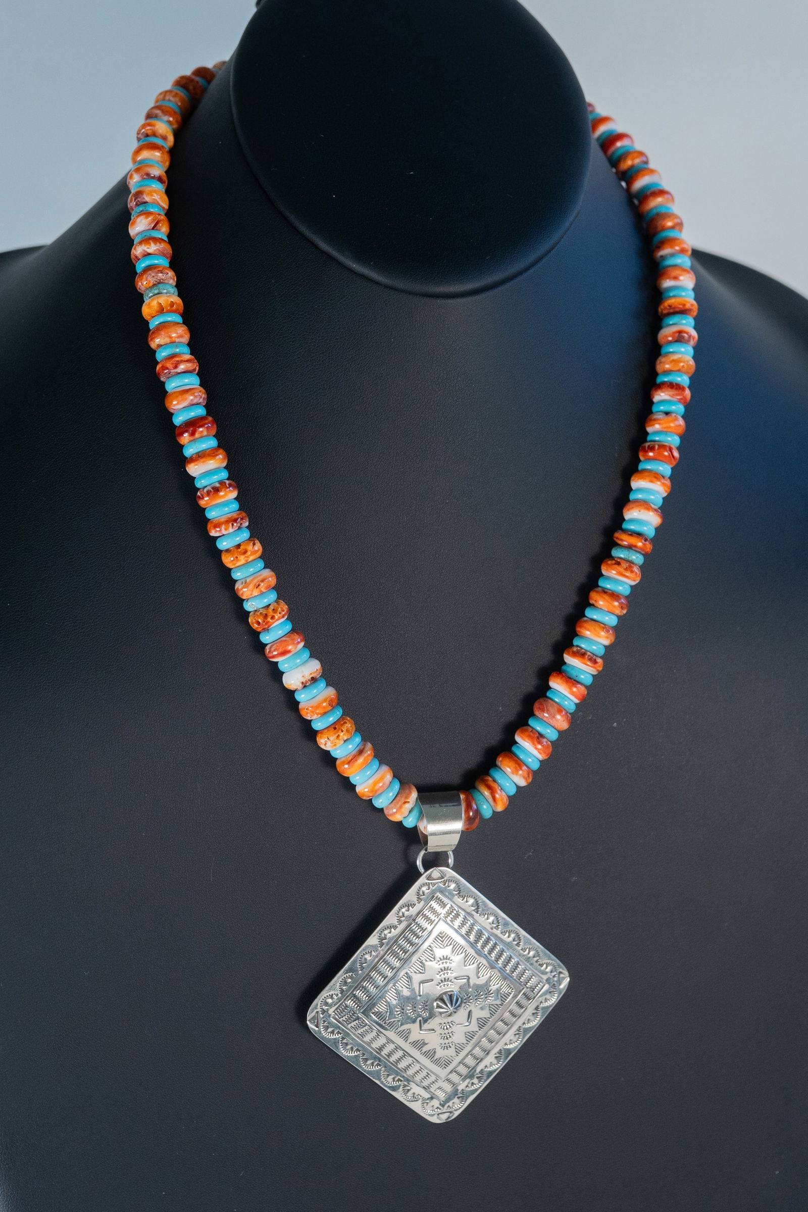 Sleeping Beauty Turquoise & Spiny Oyster Pendant Necklace (1 of 8)