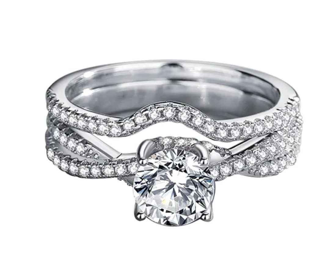 Sterling Silver 1.0ct Moissanite Diamond Chanel Twist Ring Set (1 of 14)