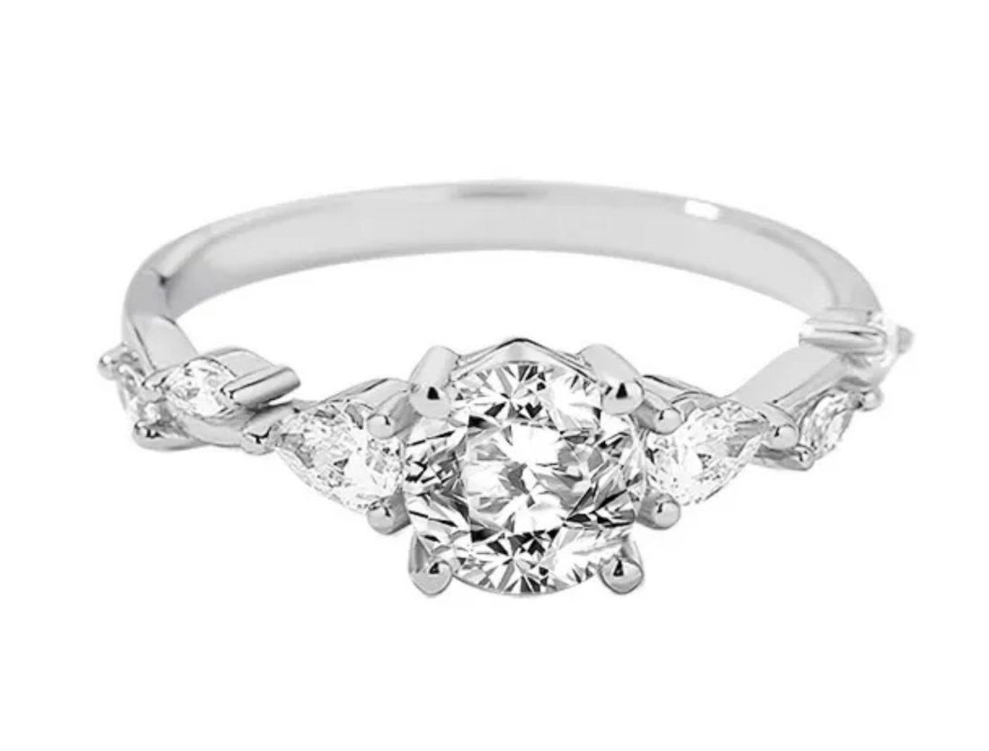 Sterling Silver 1.0ct Moissanite Diamond Ring with Pear Side Stones (1 of 11)