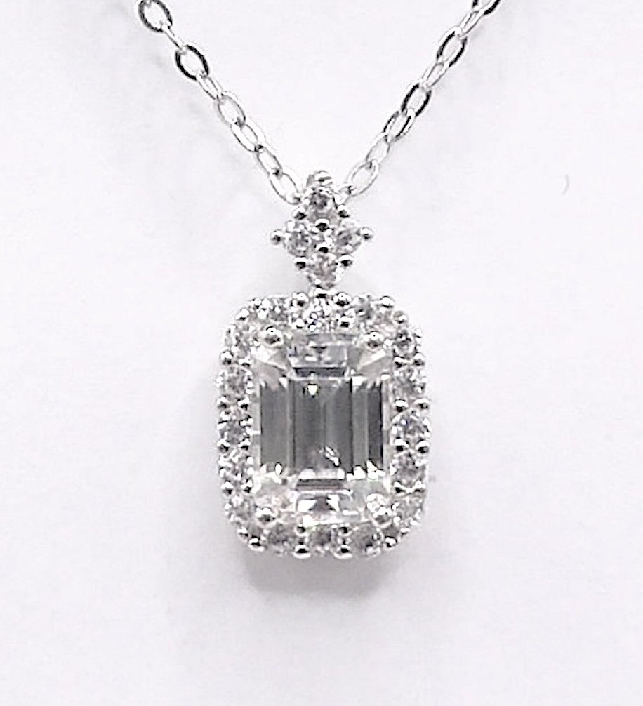 Sterling Silver 1.0ct Moissanite Diamond Emerald Halo Necklace (1 of 10)
