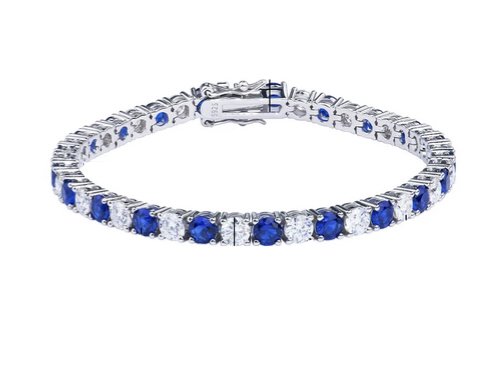 Sterling Silver TW 6.3ct (4.0mm) Moissanite Diamond & Blue Sapphire Tennis Bracelet (1 of 11)