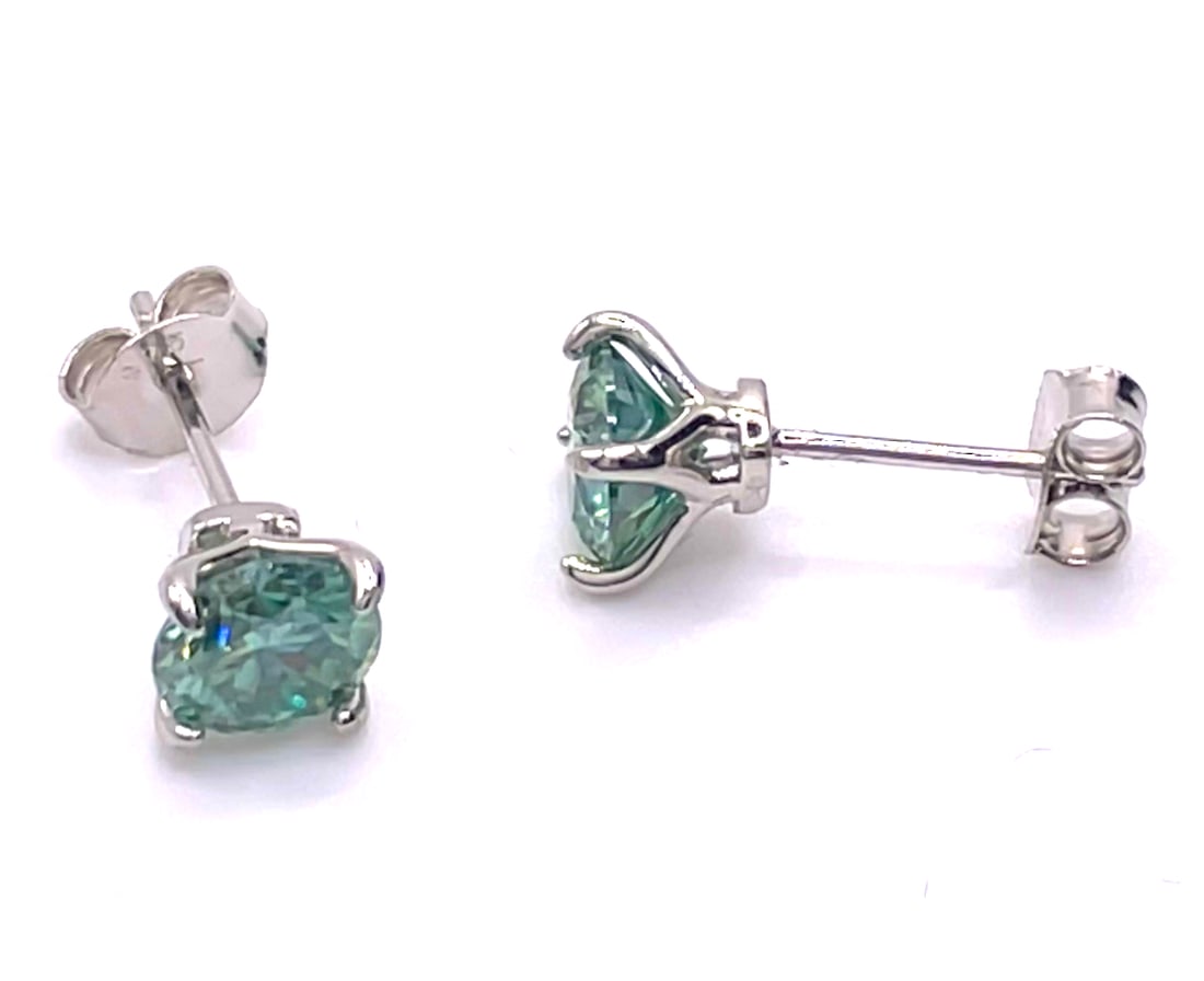Sterling Silver 1.0ct Blue Green Moissanite Earrings (1 of 10)
