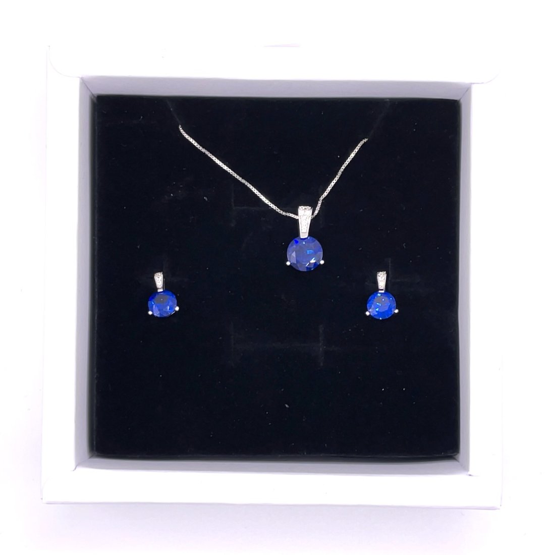 SMARTLIFE Sterling Silver 2 Piece Blue Sapphire Jewelry Set (1 of 5)