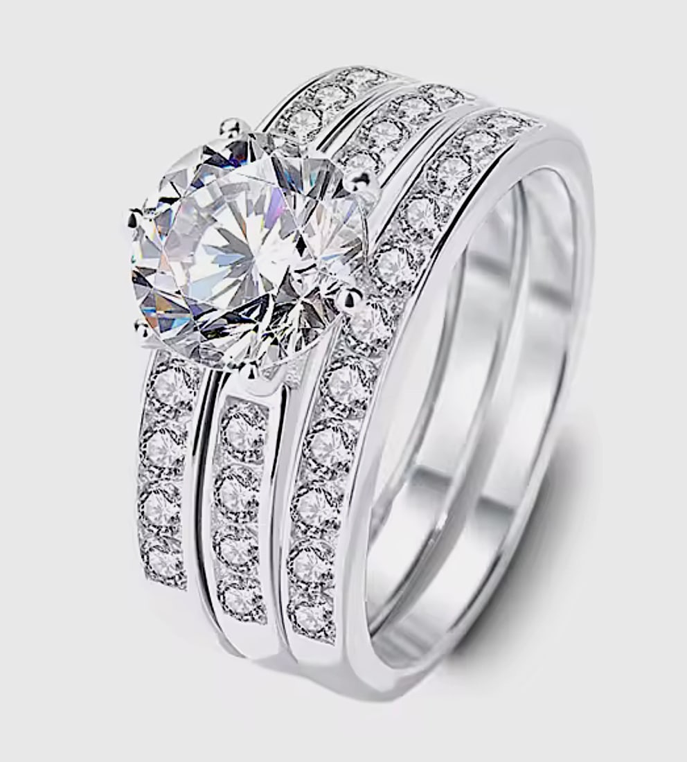 Sterling Silver 2.0ct Moissanite Diamond Ring Set (1 of 15)