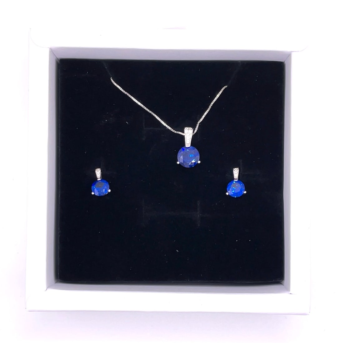 Sterling Silver 2 Piece Blue Sapphire Jewelry Set (1 of 4)