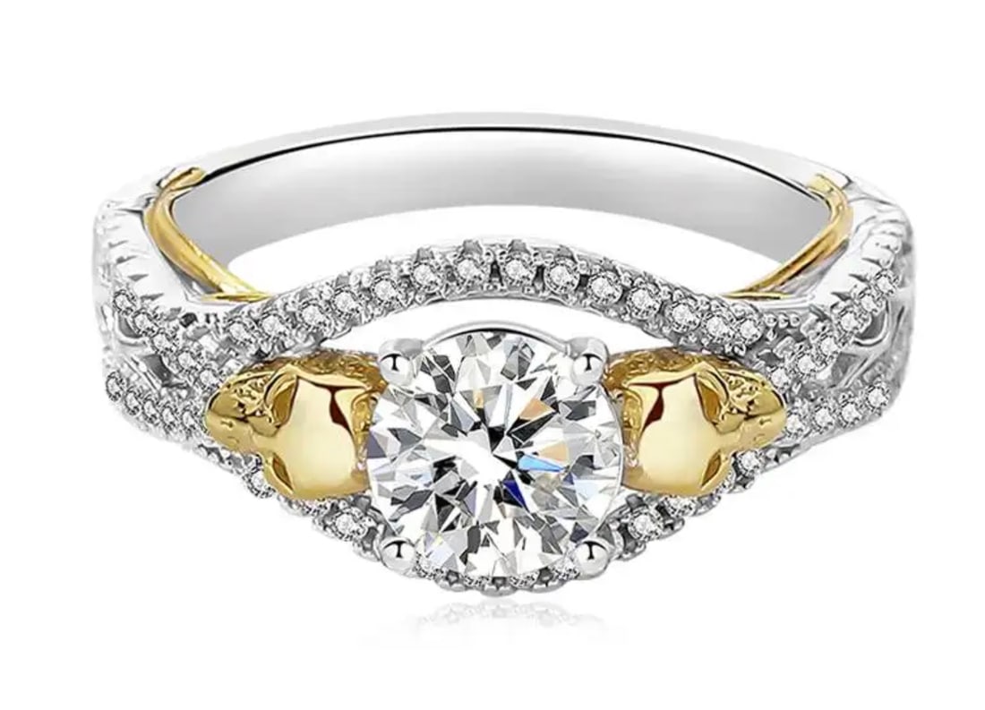 Sterling Silver 1.0ct Moissanite Diamond Two-Tone Wedding Engagement Ring Set (1 of 18)