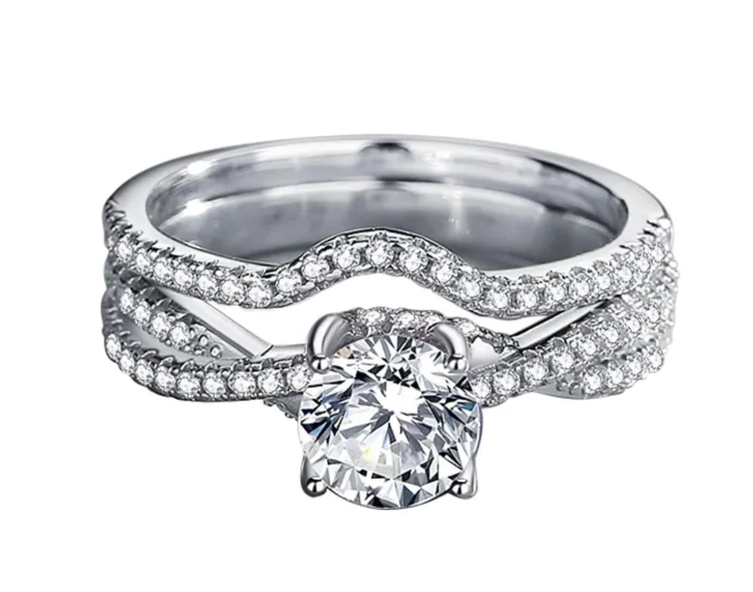 Sterling Silver 1.0ct Moissanite Diamond Chanel Twist Ring Set (1 of 17)