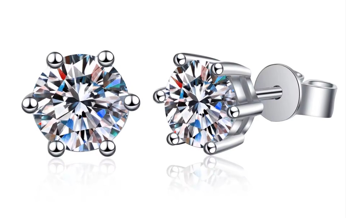 Sterling Silver 3.0ct Moissanite Diamond Stud Earrings (1 of 8)