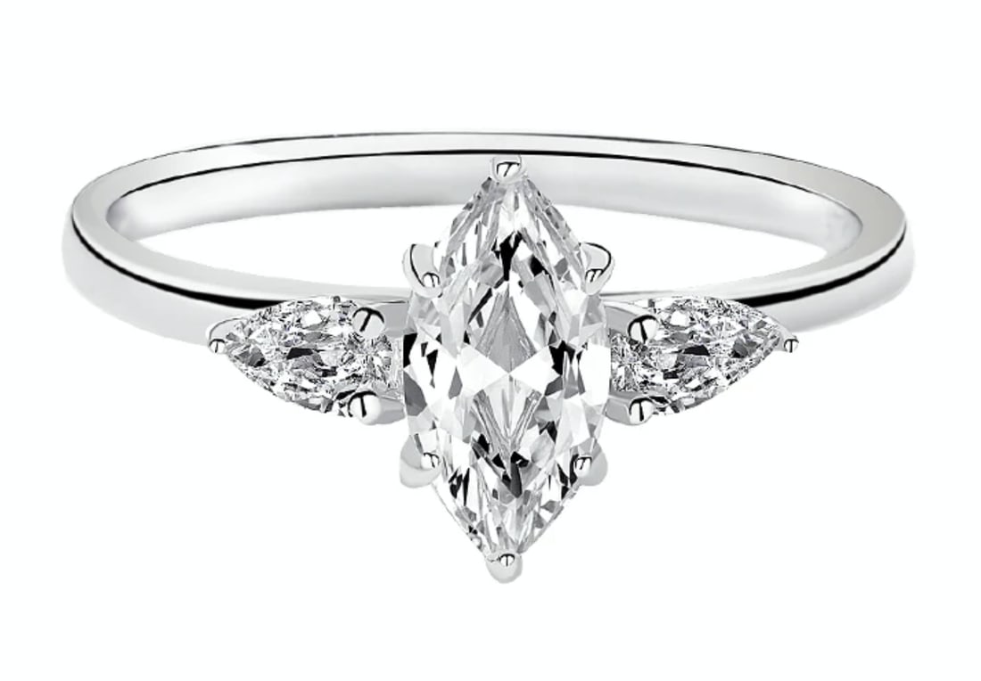 Attractive New SMARTLIFE Sterling Silver 1.0ct Three Stone Moissanite Marquise Diamond Ring   Color (1 of 13)