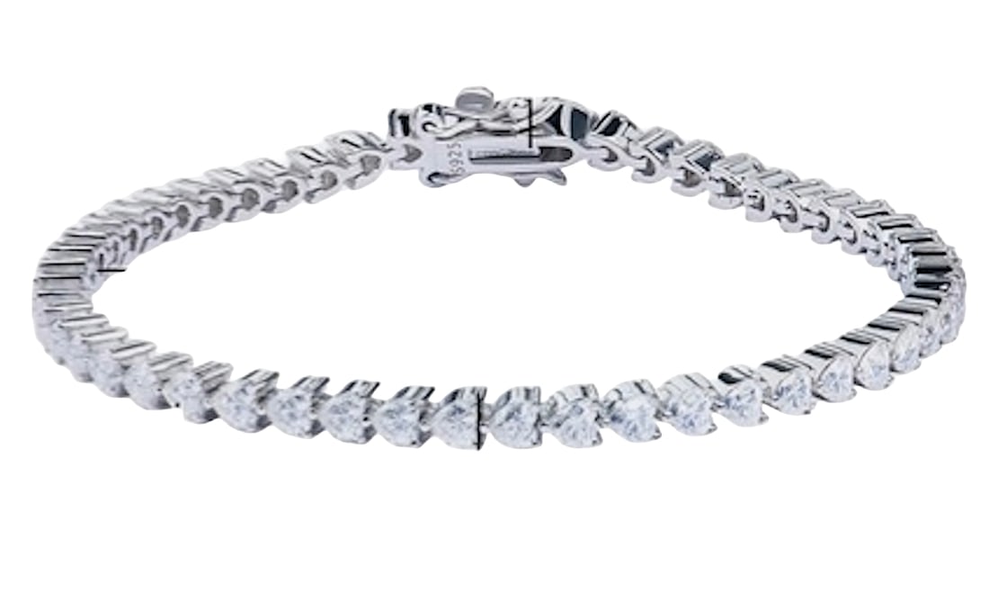 Impressive New SMARTLIFE Sterling Silver 5.1ct Moissanite Diamond Heart Tennis Bracelet   Length - (1 of 15)