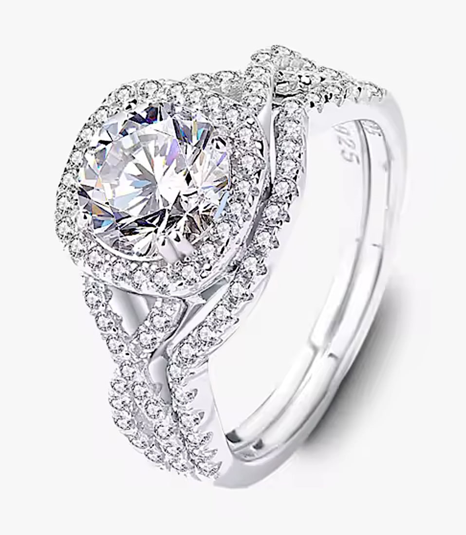Spectacular New SMARTLIFE Sterling Silver 1.0ct Moissanite Diamond Halo Ring Set   Color - D (1 of 15)