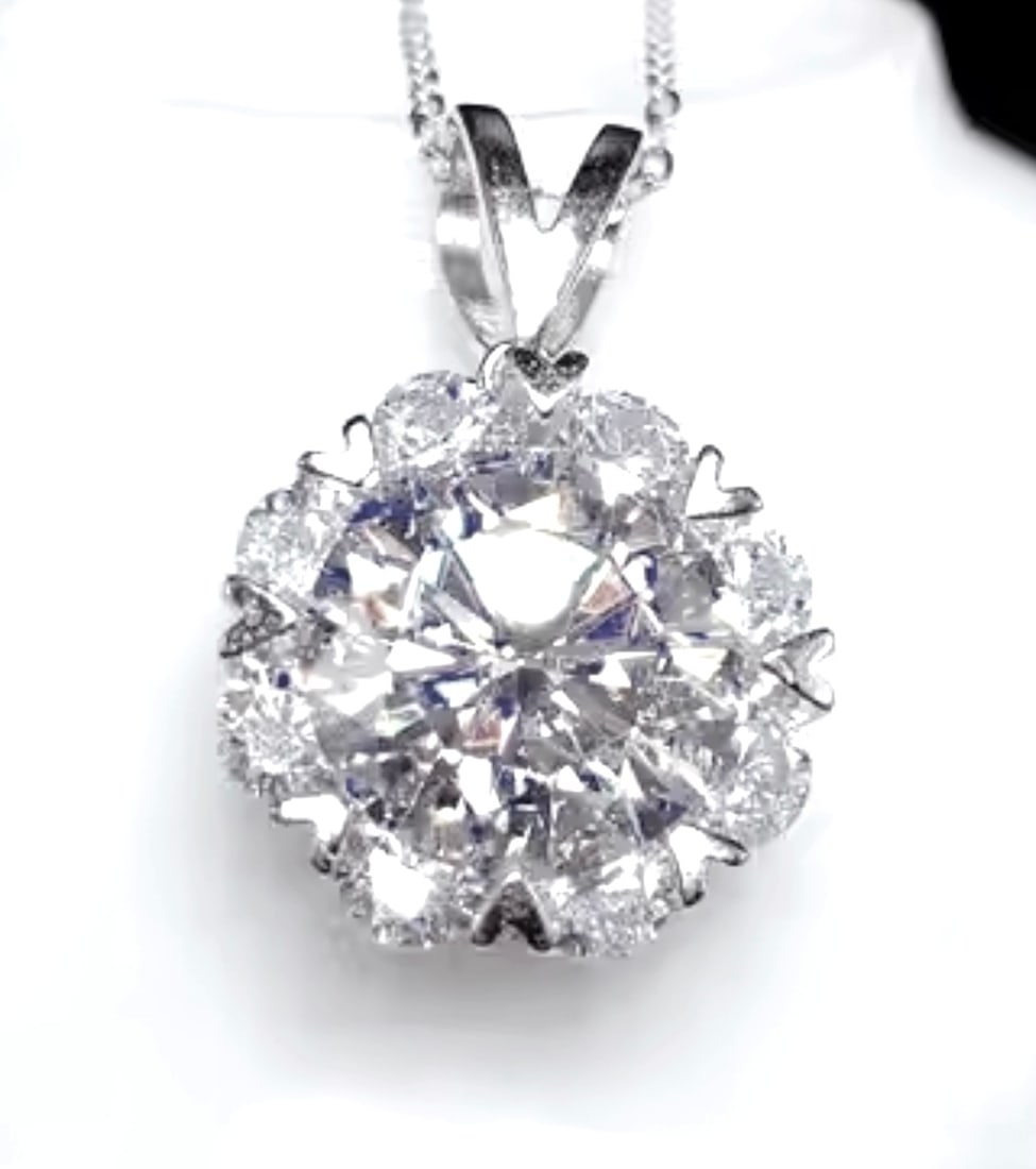 Stunning New SMARTLIFE Sterling Silver 5.0ct Moissanite Diamond Halo Necklace   Color - D   Clarity (1 of 8)