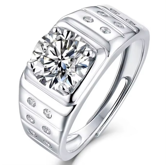 925 Sterling Silver Moissanite Lab Diamond 2.0ct Mens Ring. (1 of 8)