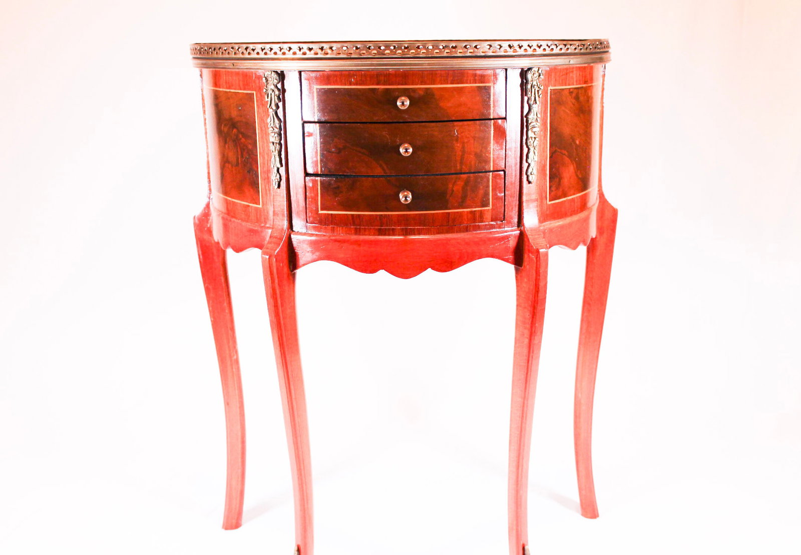 Nightstand half round style Louis XVI marquetry and bronze: Nightstand half round style Louis XVI marquetry and bronze
