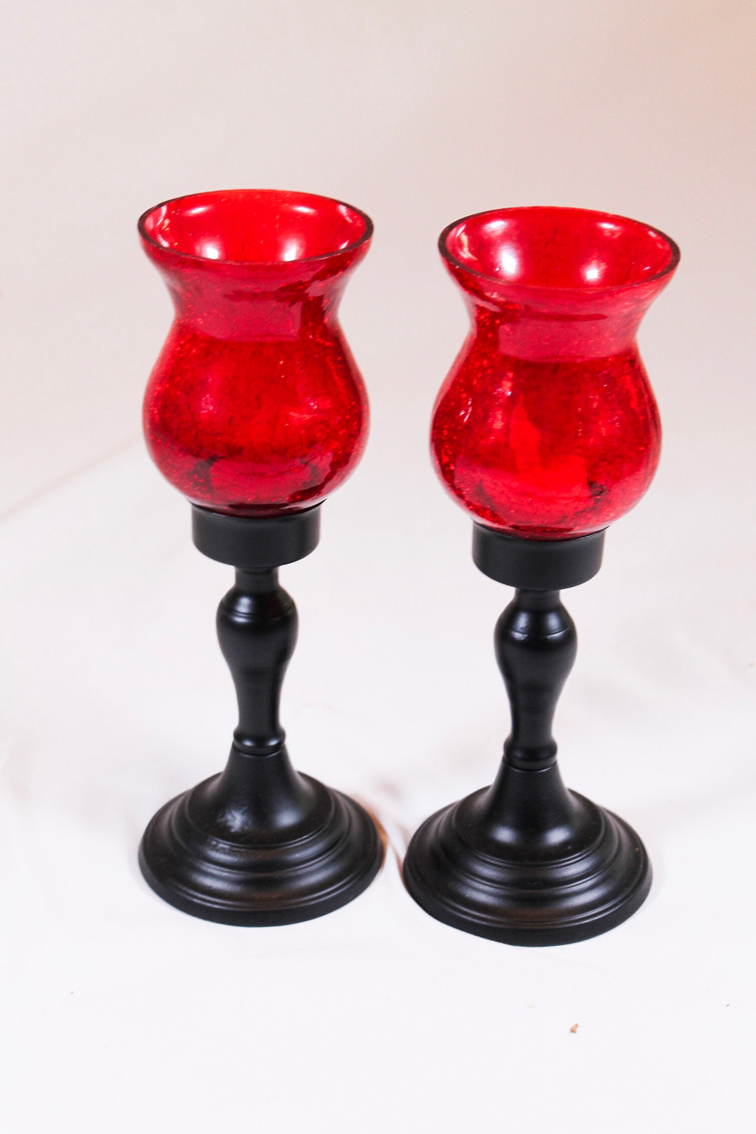 Two Decorative wind blown glass candle holders red: Two Decorative wind blown glass candle holders red