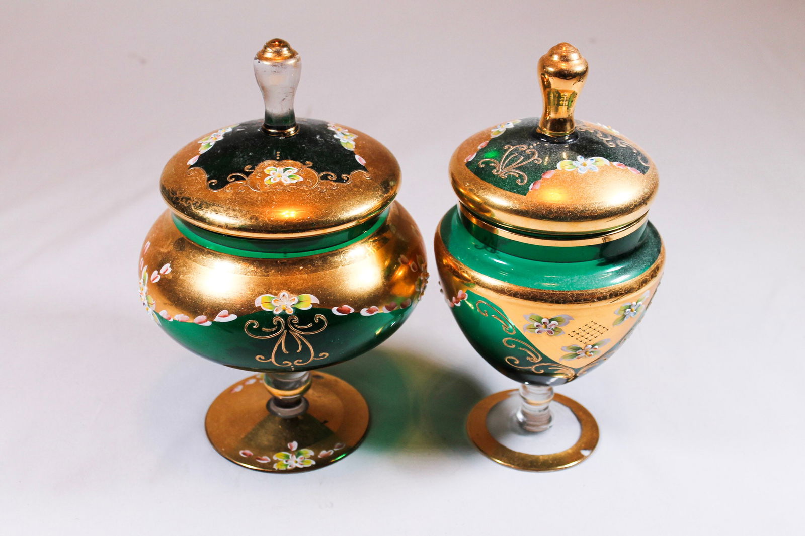 Bohemian gilded green glass vases, decanters glasses (1 of 3)