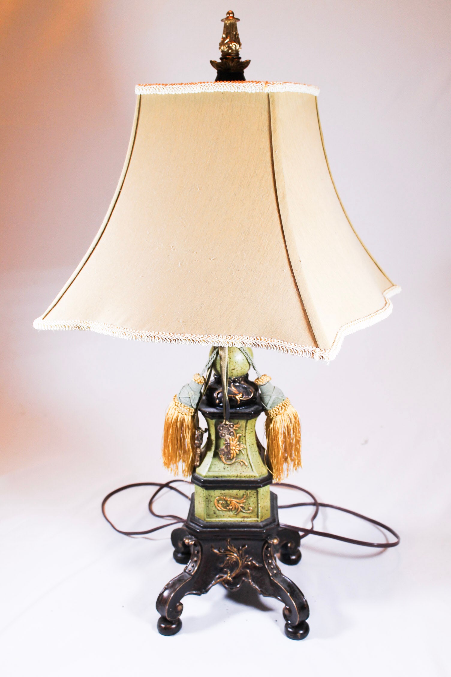 vintage antique Lamp with cream shade: vintage antique Lamp with cream shade
