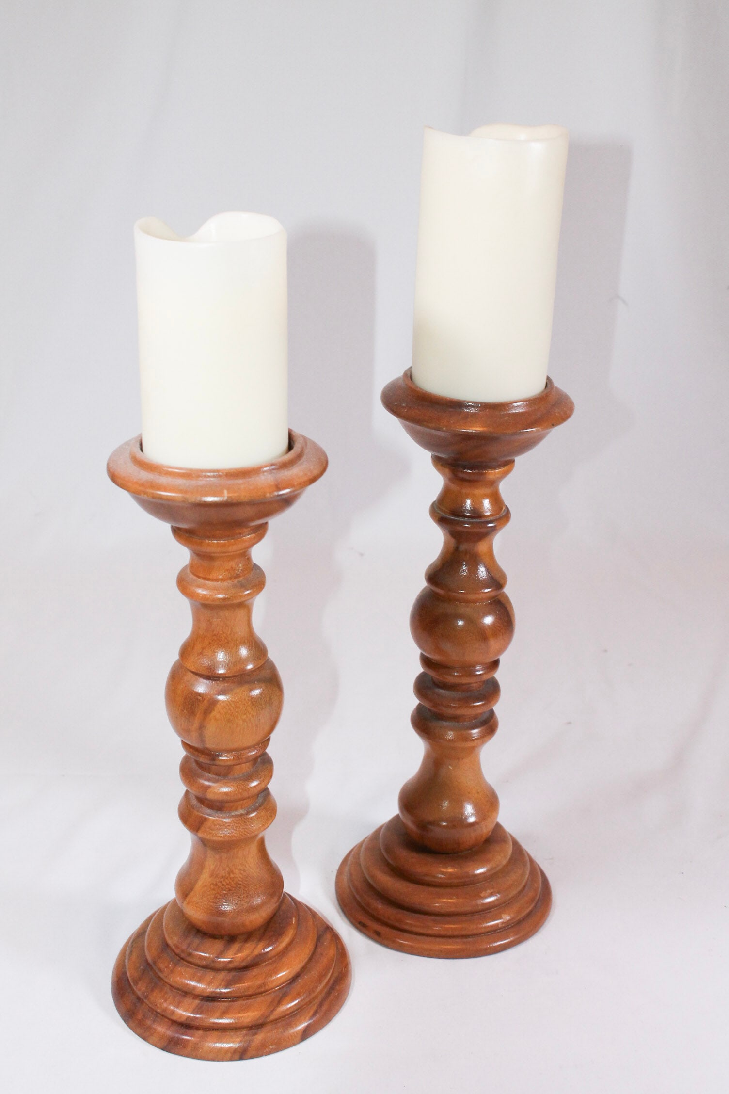 2 decorative wood pillar candlesticks (1 of 2)