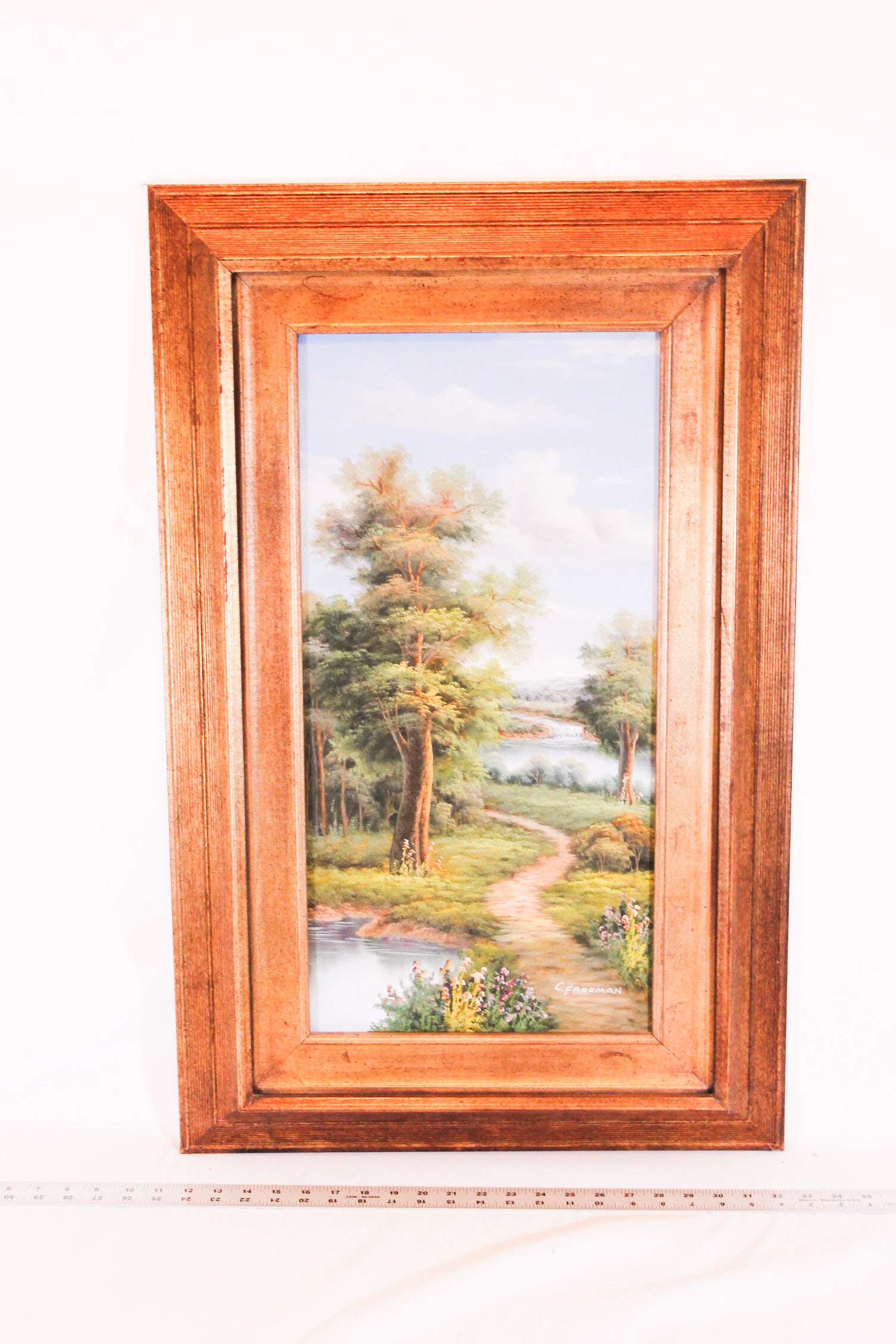 Vintage mid century modern oil painting with wood frame (1 of 2)